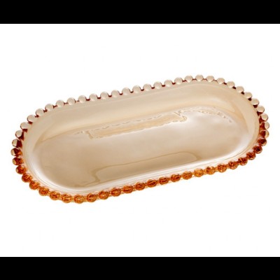 Bandeja Oval Cristal Pearl, cor âmbar (24C x 12L cm)