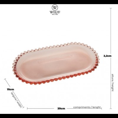 Bandeja Oval Cristal Pearl, cor rosa (30 x 15 cm)