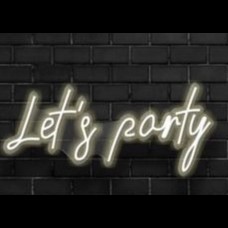 Frase “Let’s Party” em neon branco quente, 50x22 cm