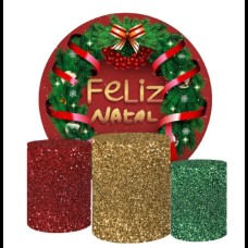 Kit Painel redondo e 3 cilindros “Feliz Natal”