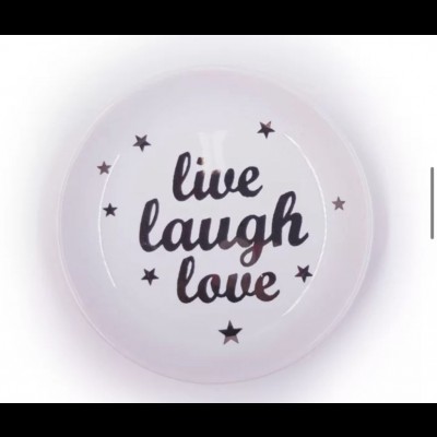 Mini bandeja estrelinhas e frase “live laugh love” (12cm)