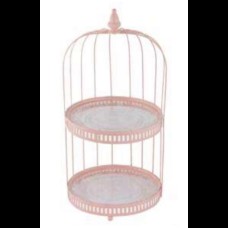 Gaiola porta-doce de metal, cor de rosa (43,5A x 21D cm)